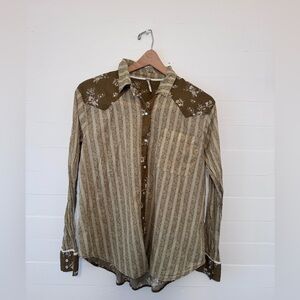 Free people floral  boho western pearl snap button down shirt